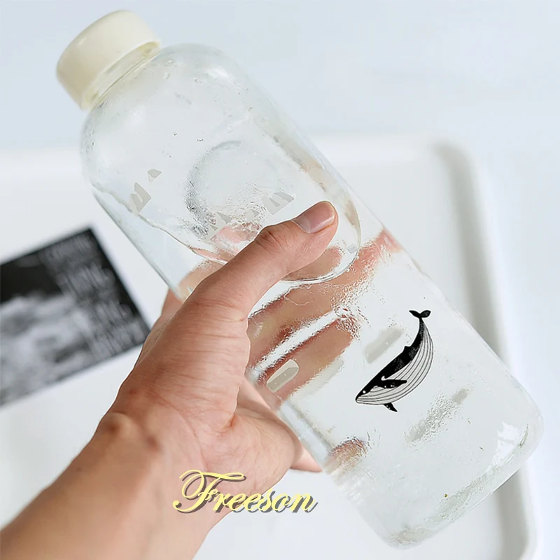 1000 мл стеклянная бутылка для воды в виде китов с рукавом, креативные спортивные бутылки, бутылка для кемпинга, посуда для напитков, Прямая поставка