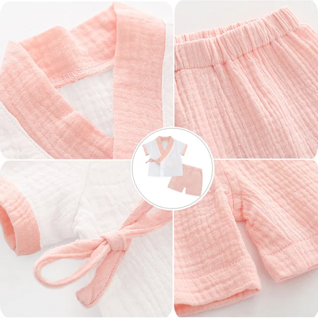 baby Gauze Kimono Comfort Short Sleeve Children's Sleepwear Suit Pyjamas Sets For Kids Hanfu Style Pajamas Christmas Gift Z885