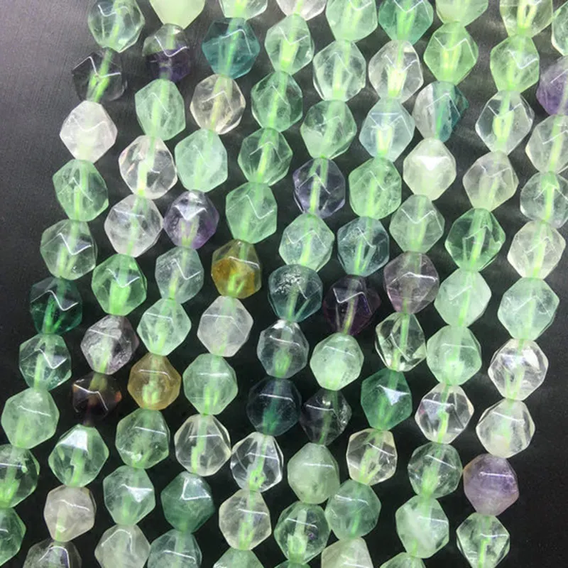 6-10mm Natural Faceted Purple &amp Green Fluorite Beads For Jewelry Making Necklace 15'' Needlework DIY Bracelets | Украшения и