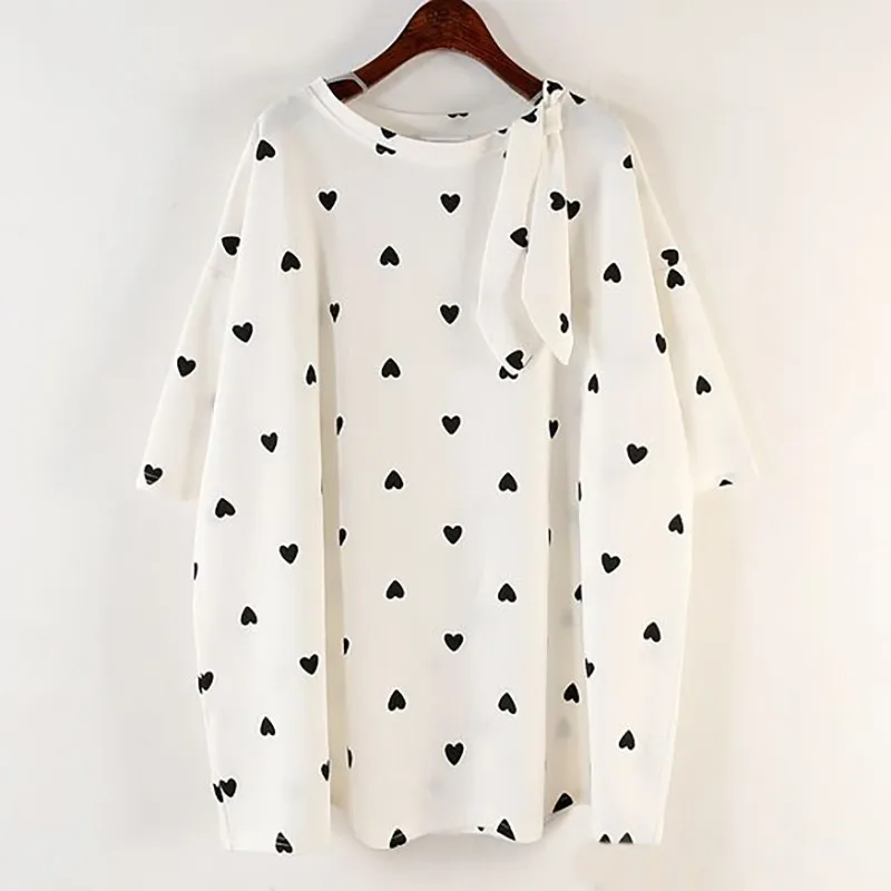 CHICEVER Летняя женская футболка с милым принтом и воротником-бантиком короткий