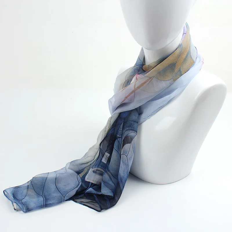 Silk Scarf Women'S Elegant Long Floral Printing Chiffon Beach Thin Shawl Wrap Green | Аксессуары для одежды