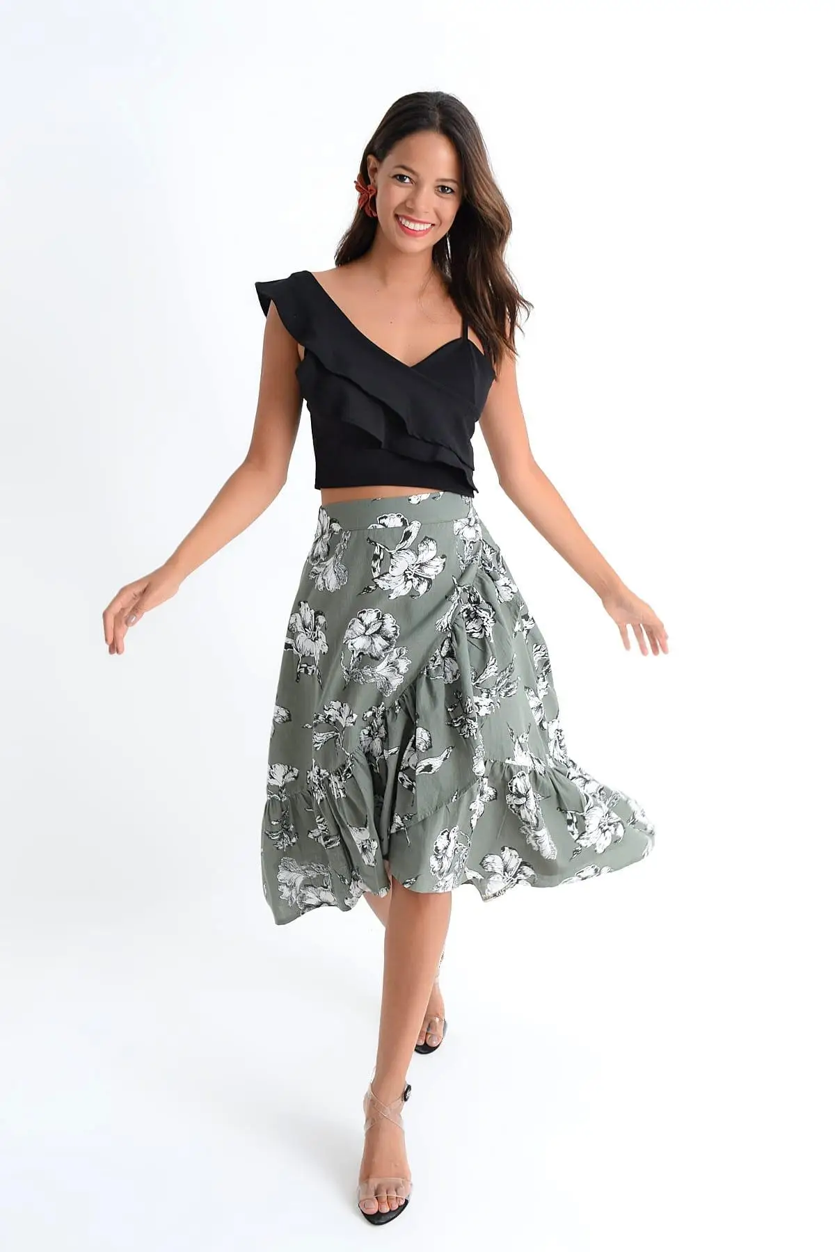 Крутая и сексуальная женская льняная юбка цвета хаки SF44 | Женская одежда