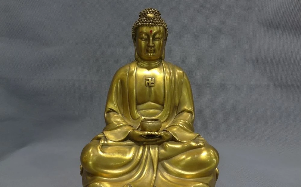 Бесплатная доставка 10 &quotЧистая медь Китай буддизм Шакьямуни чаша Будды статуя