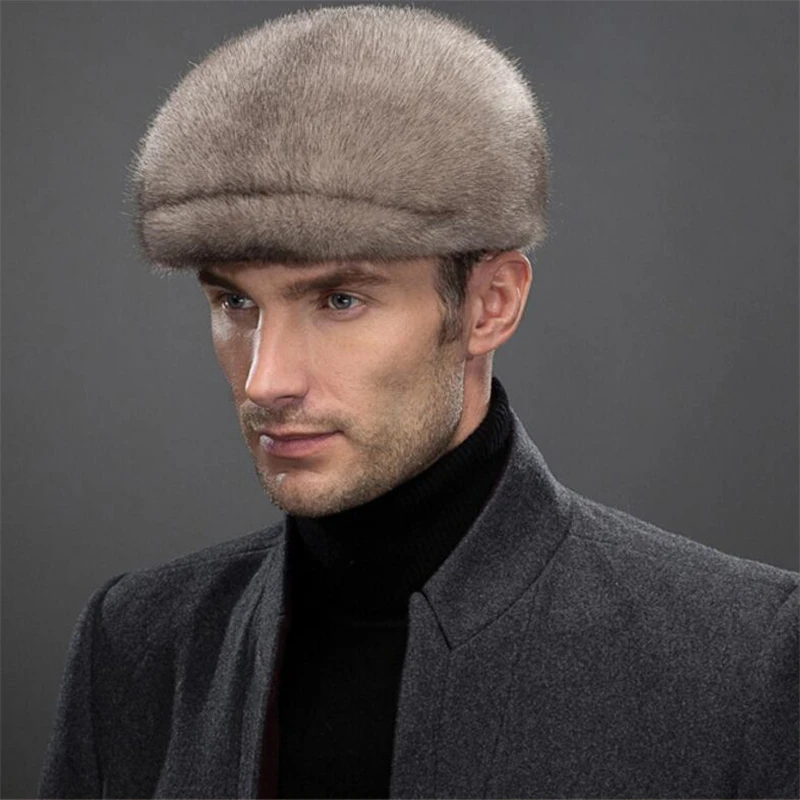 

IANLAN Casual Import Real Mink Fur Visors for Men Full-pelt Mink Fur Peaked Caps All Match Winter Outdoor Warm Hats IL00250