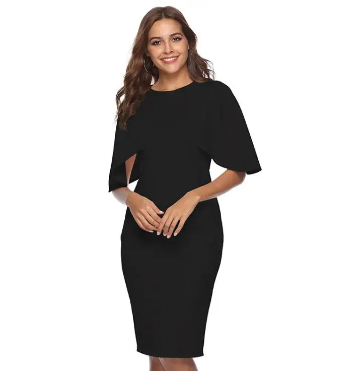 Черный Berydress Винтаж 50s скромные женское платье с рукавом-бабочкой, узкое облегающее платье хаки Разделение Vestidos осенние элегантные рабочие вечерние платья - Цвет: Черный