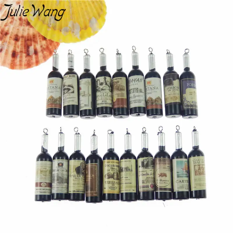 Julie Wang 10pcs Black Resin Wine Bottles Creative Charms Pendant Suspension Necklace Jewelry Making Earring Accessory | Украшения и