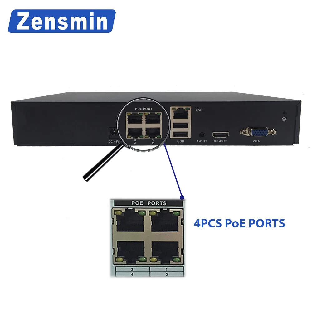 Zensmin H.265 FULL HD 4ch 8ch IP PoE NVR 3.0MP 2.0MP 1.0MP p2p 48V2A VGA HDMI Onvif 1 SATA 6 ТБ USB резервного копирования
