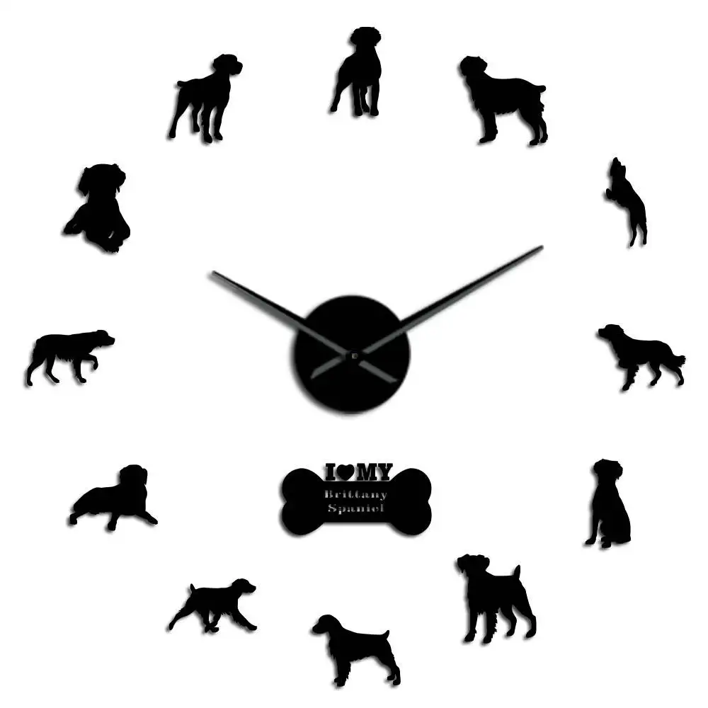 Black Бескаркасные Brittany Spaniel собаки породы акриловые простые DIY настенные часы подарок для Brittany владельца модное украшение для дома часы - Цвет: Black