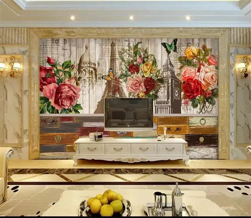 

3d wallpaper photo wallpaper custom living room mural retro flower architecture picture painting sofa TV background wall sticker