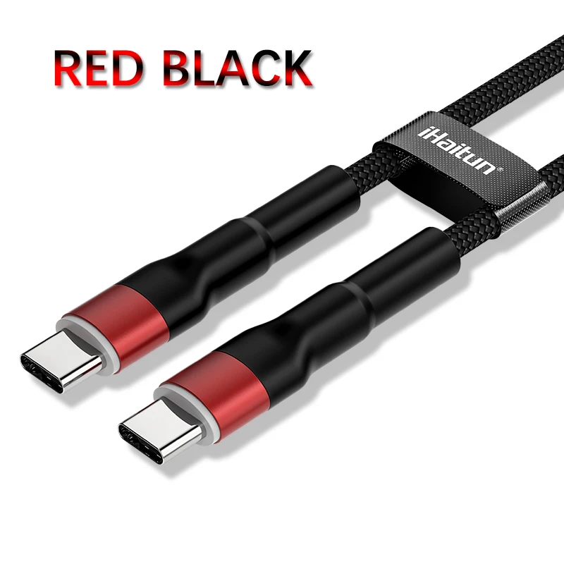 Black Red IHaitun роскошный 60 Вт Кабель type C-type C 3A QC 3,0 4,0 USB 3,1 Быстрая зарядка Быстрый 4K HD кабель PD type-C USB телефон ноутбук - Цвет: Black Red