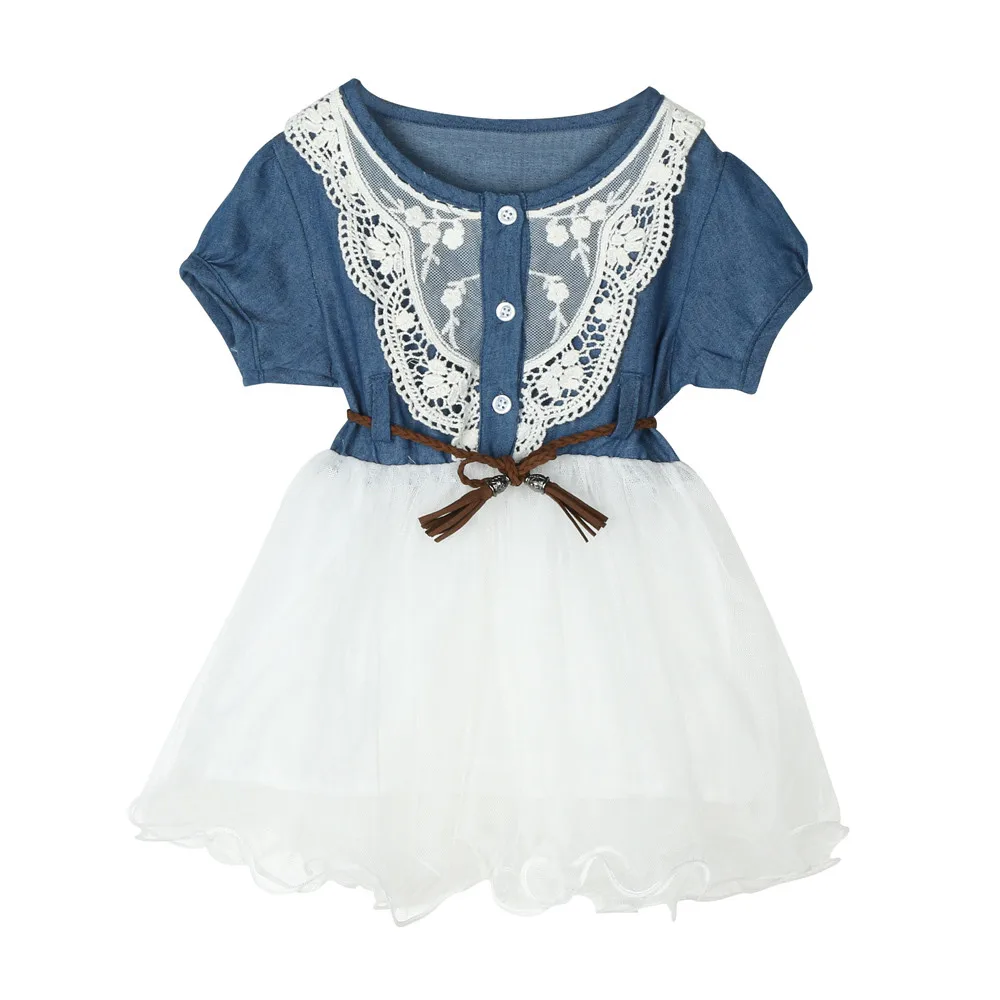 LONSANT Toddler Baby Girls Dress Kids Lace Denim sweet Tuller Ball gown lacing Tutu infant kids Princess | Детская одежда и обувь
