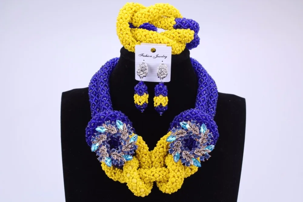 Новые королевские синие желтый ручной работы Бусины для Для женщин комплект