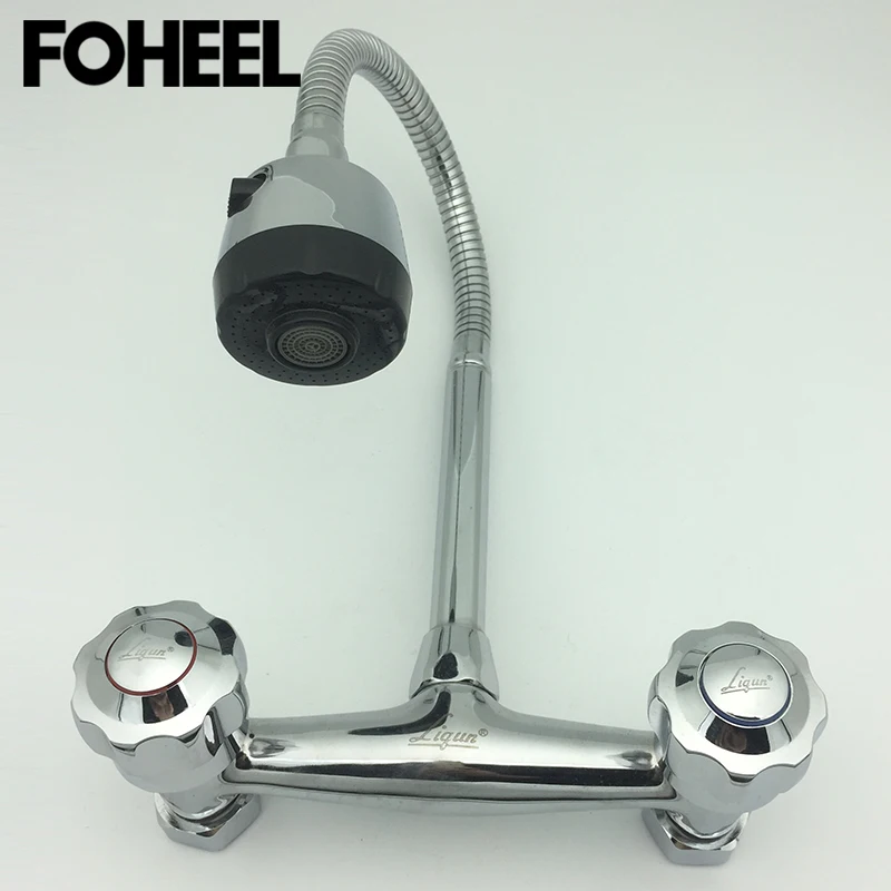 FOHEEL настенный кухонный кран для раковины горячей и холодной воды с двойным