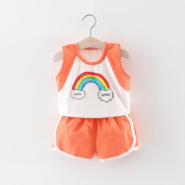Летний спортивный костюм для новорожденных хлопковый девочек и мальчиков