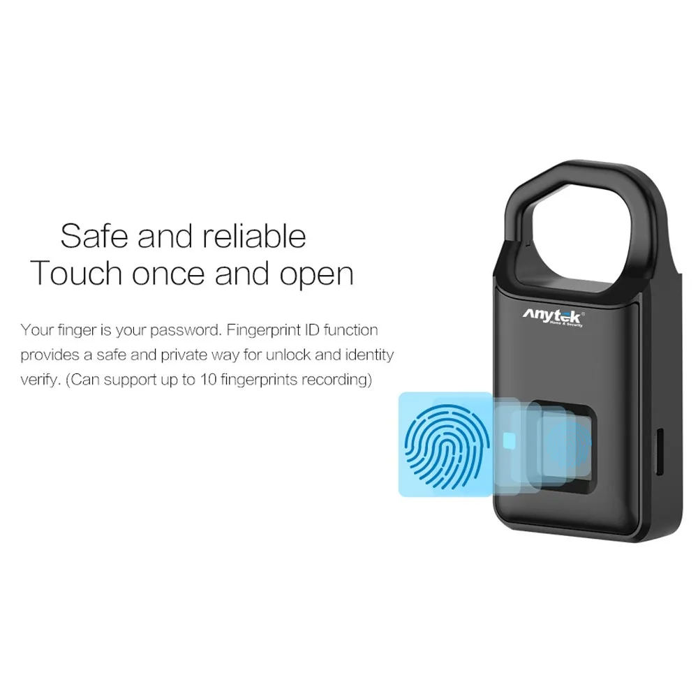 Smart Fingerprint Padlock Biometric USB charge Waterproof Lock with Finger Print Security Touch Keyless Long Standby Time | Безопасность