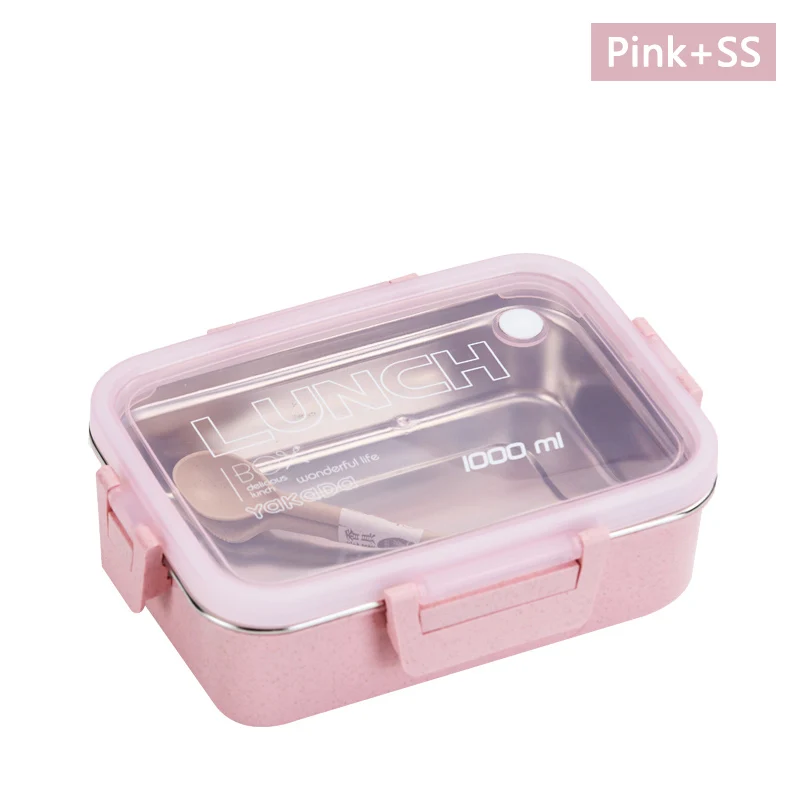 SS-Pink TUUTH микроволновая коробка для ланча Пшеничная солома из нержавеющей стали портативная коробка для бенто герметичный контейнер для хранения еды - Цвет: SS-Pink