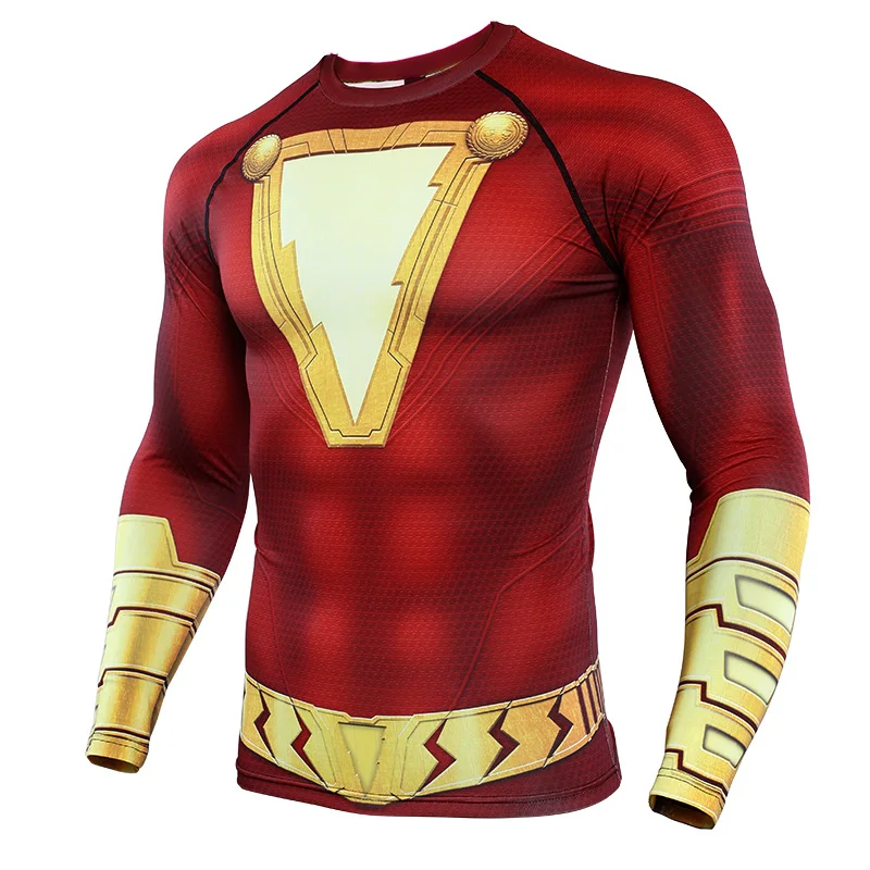Мужские футболки с 3D принтом Thunder Shazam компрессионные новинка 2019 костюм для