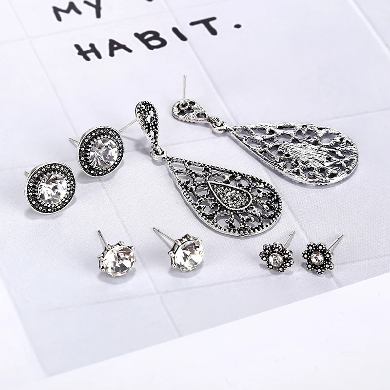Женские серьги в стиле ретро YAOLOGE 4 пар/уп. с геометрическими кристаллами вечерние