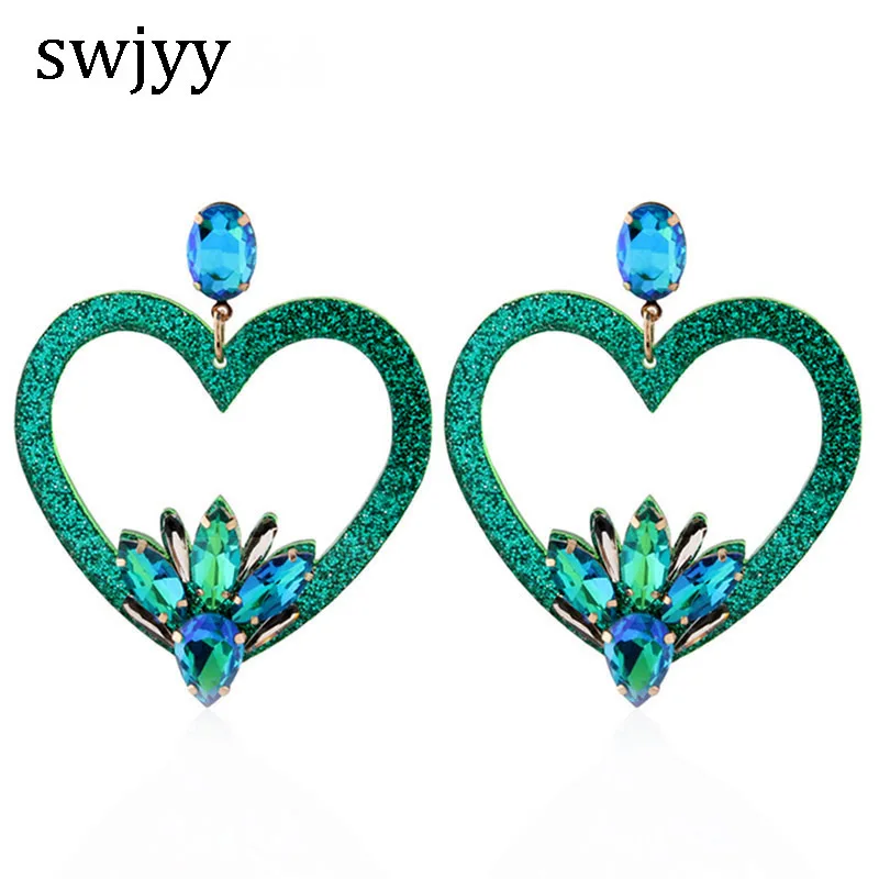 Swjyy Мода Смола серьги сердце большие Медь стеклянные brbrinco ухо