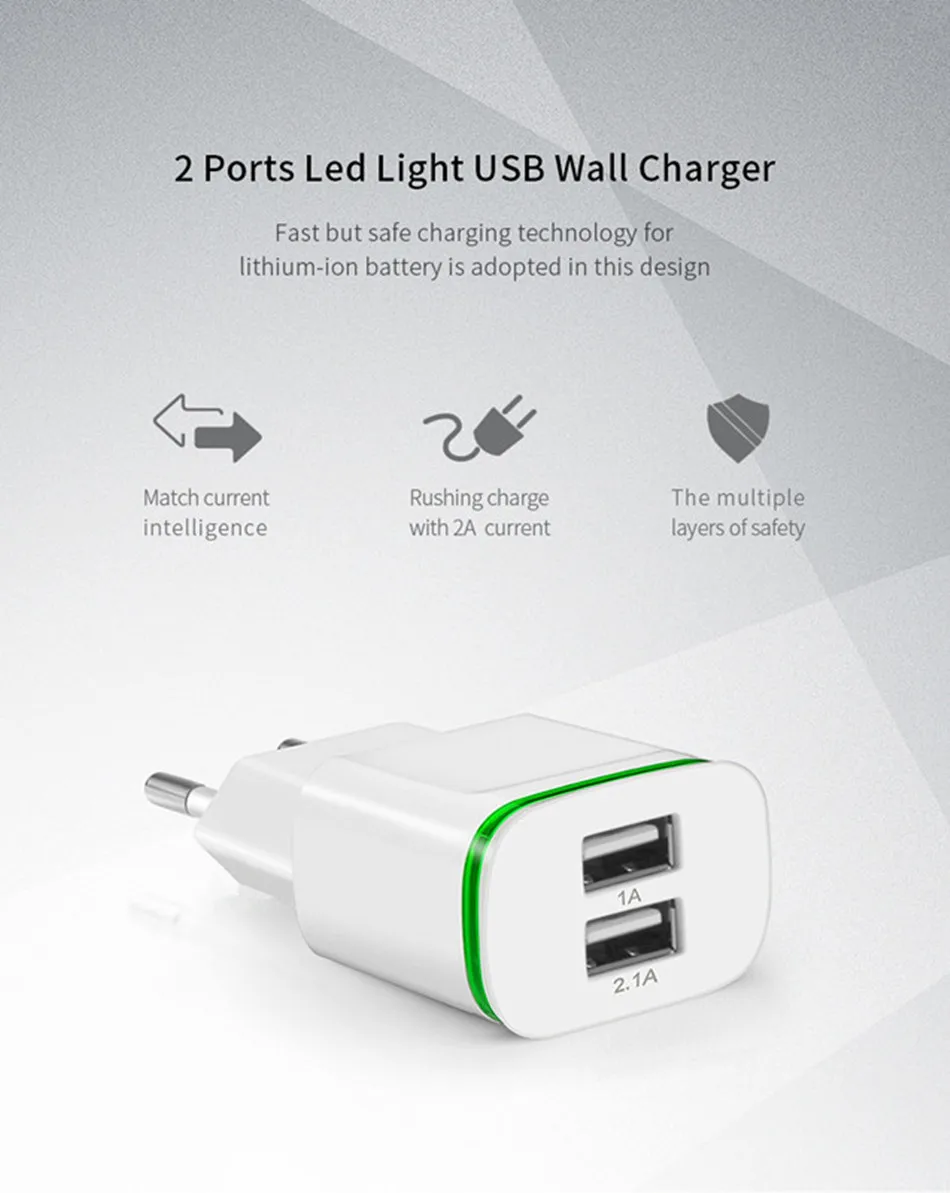 Micro USB Европейский адаптер Светодиодный светильник зарядное устройство для huawei p smart плюс honor 10i 20i 7x 6x 5x 6a 8a nova 3i y9 y3 кабель
