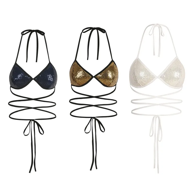 Новинка Сексуальная повязка с блестками женская открытая спина боди для женщин