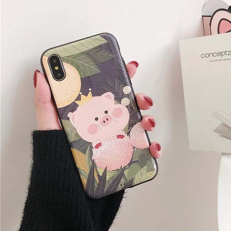 JIBAN милый мультфильм свинья чехол для телефона iphone 8 plus XS Max XR X 7 6s 6 задняя крышка
