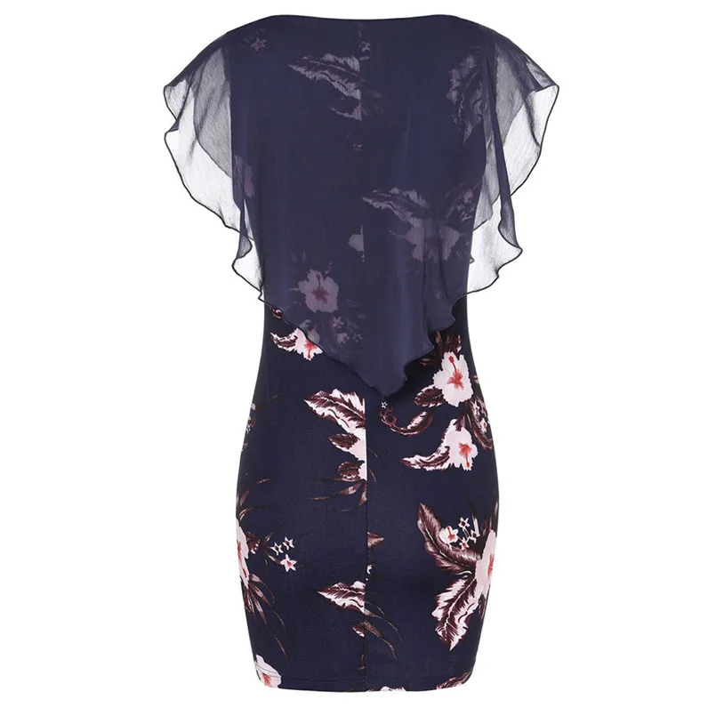 2019 Fashion Womens Casual Printed O-Neck Ruffles Mini Dress New Arrival vestidos | Женская одежда