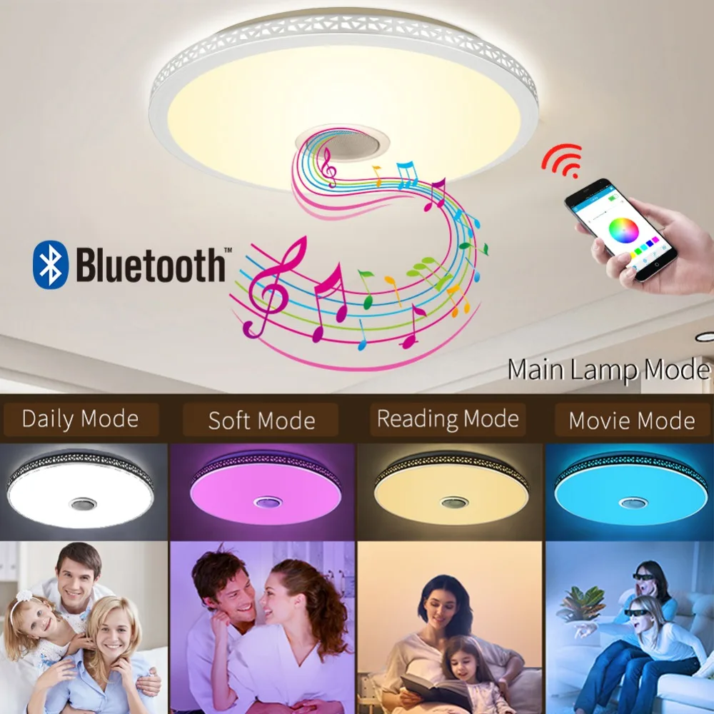 Современный потолочный светильник с Bluetooth динамиком и пультом дистанционного