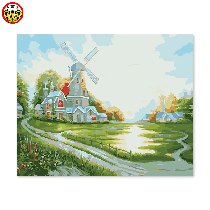 

painting by numbers art paint by number home decor oil painted European castle windmill dream game