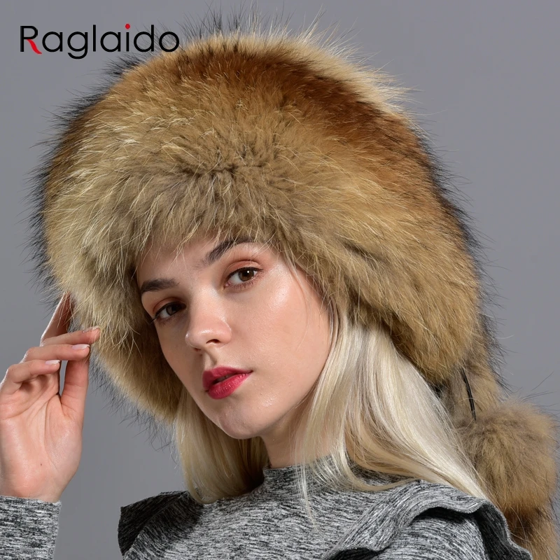 Зимняя шапка Raglaido из натурального меха женские шапки с 5 шариками лисьего