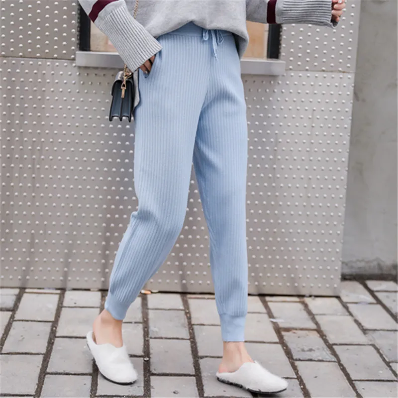 Трикотажные штаны-шаровары с завязками женские брюки эластичной резинкой на