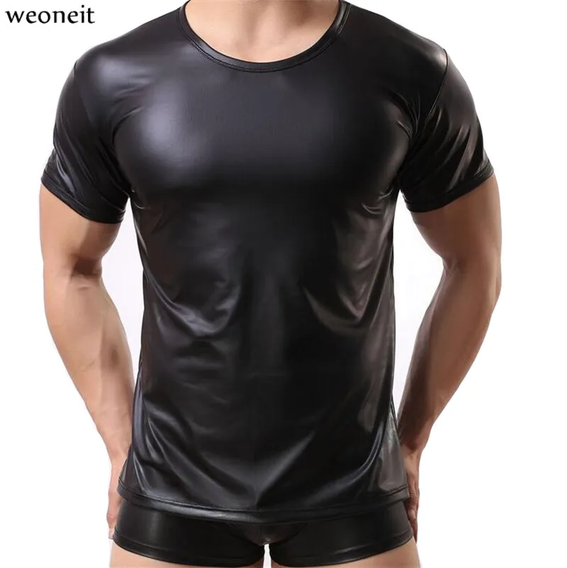 Weoneit Летний стиль модные однотонные черные мужские сексуальные футболки из