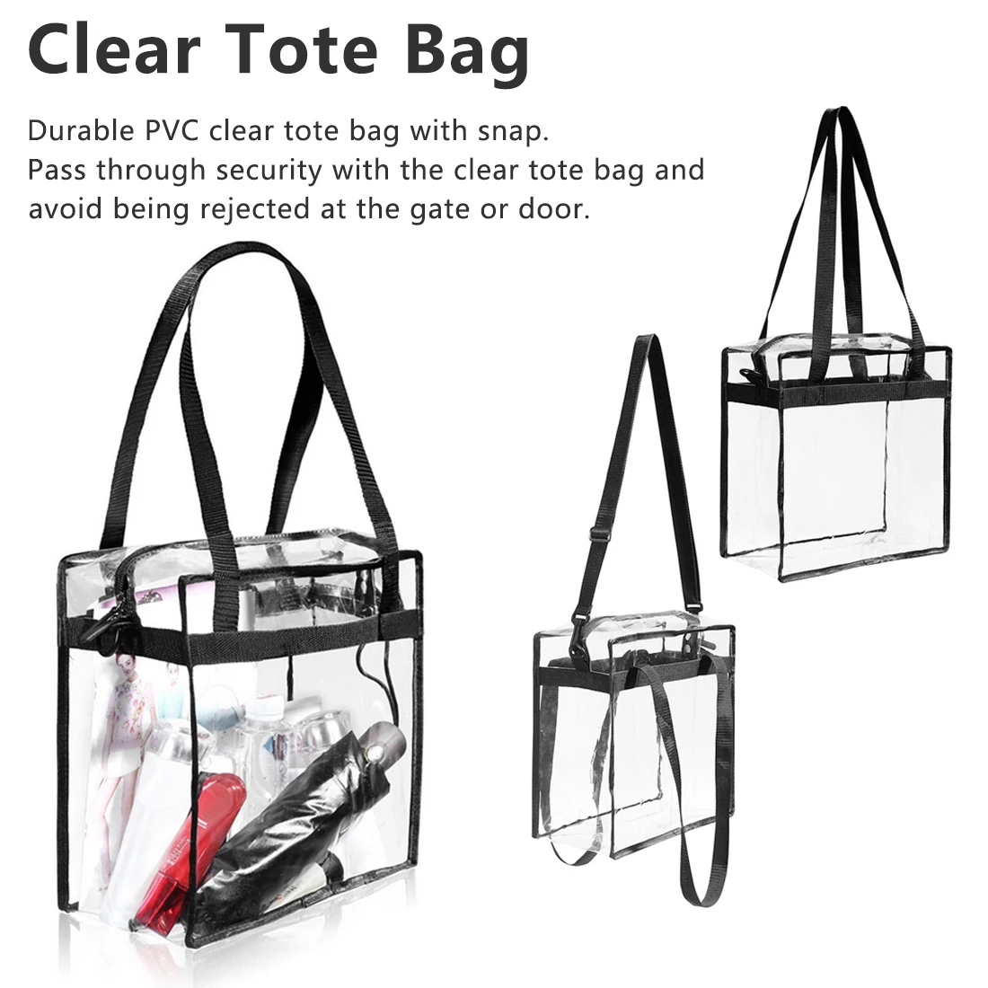 

Environmentally Storage Bags Stadium Approved Clear Tote Bag PVC Transparent Shopping Bag Shoulder Handbag