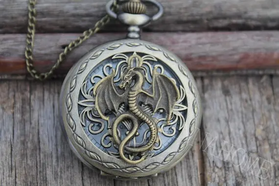 Антикварные карманные часы с драконом Мужские Женские кварцевые китайские