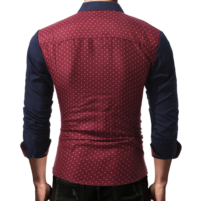 F-SFRWA 2019 Brand Dress Shirts Mens Polka Dot Stitching Shirt Slim Fit Male Long sleeve Heren Hemden shirt XXL | Мужская одежда