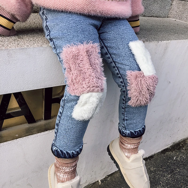 WLG/зимние вельветовые джинсы для девочек детские повседневные теплые брюки в