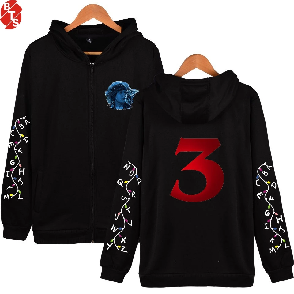 

Stranger things 3 Zipper Hoodies Women/Men Long Sleeve Fashion Printed Streetwear Hooded Sweatshirt 2018 Hot Sale Casual Clothes
