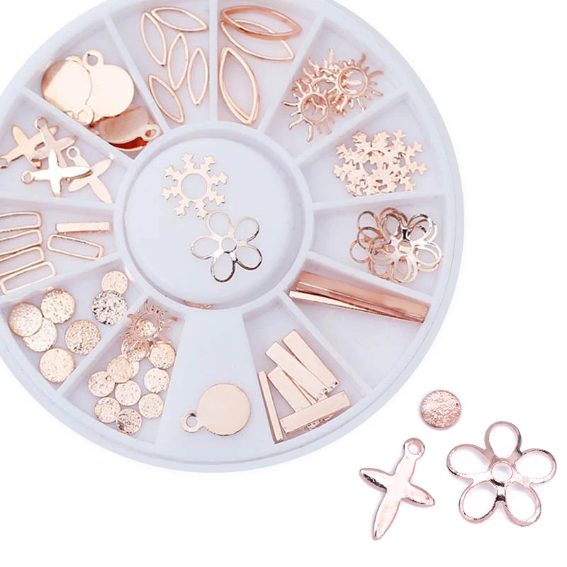 Розовое золото Снежинка украшения для ногтей в колесах рождественские Стразы 3D