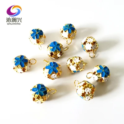 Blue 10pcs 14 мм 10 шт./упак. Золотой основа цветные полые маленькие Колокольчики "сделай сам" праздничные аксессуары - Цвет: Blue 10pcs