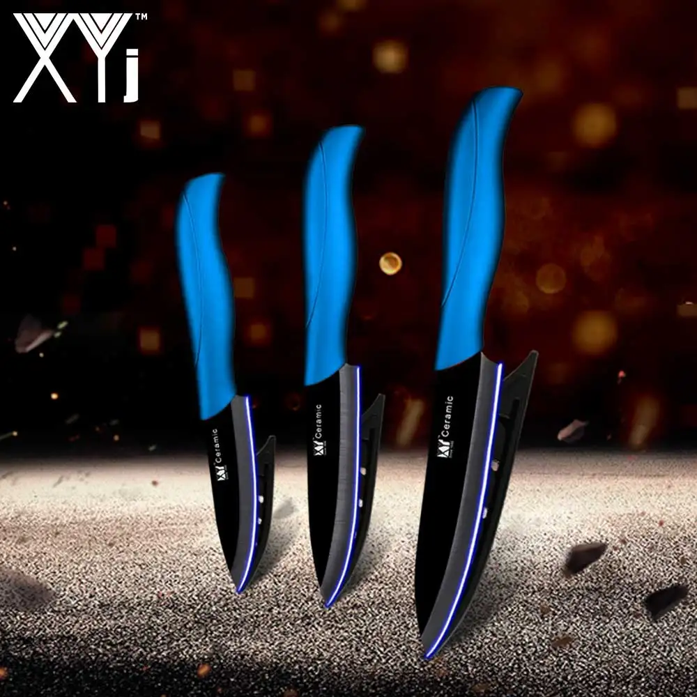 BLUE H BLACK B XYj набор кухонных керамических ножей набор инструментов " 4" " дюймов Красный Фиолетовый Синий Зеленый Ручка циркониевый оксид Cermaic нож Аксессуары для приготовления пищи - Цвет: BLUE H BLACK B
