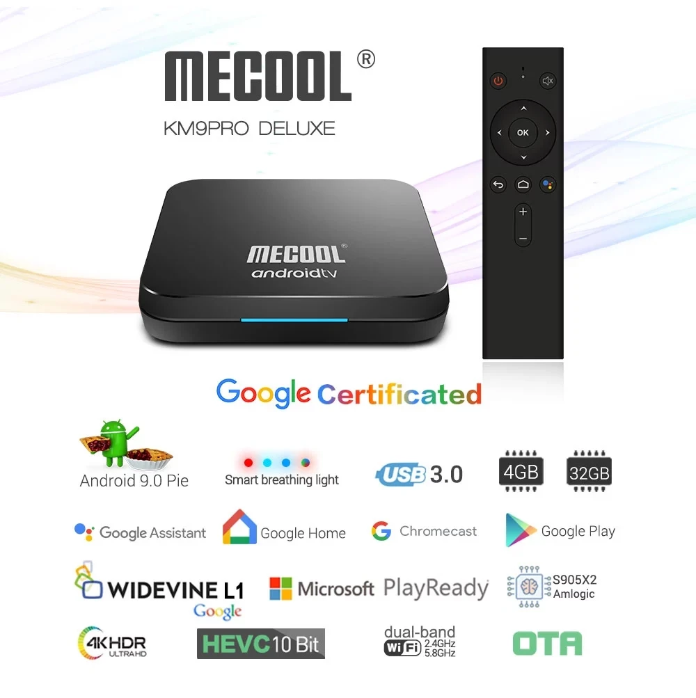ТВ-приставка Mecool KM9 4G 32G Android 9,0 Amlogic S905X2 USB3.0 Smart 4K телеприставка 2,4G/5G Dual wifi Bluetooth 4,1 Android tv Box