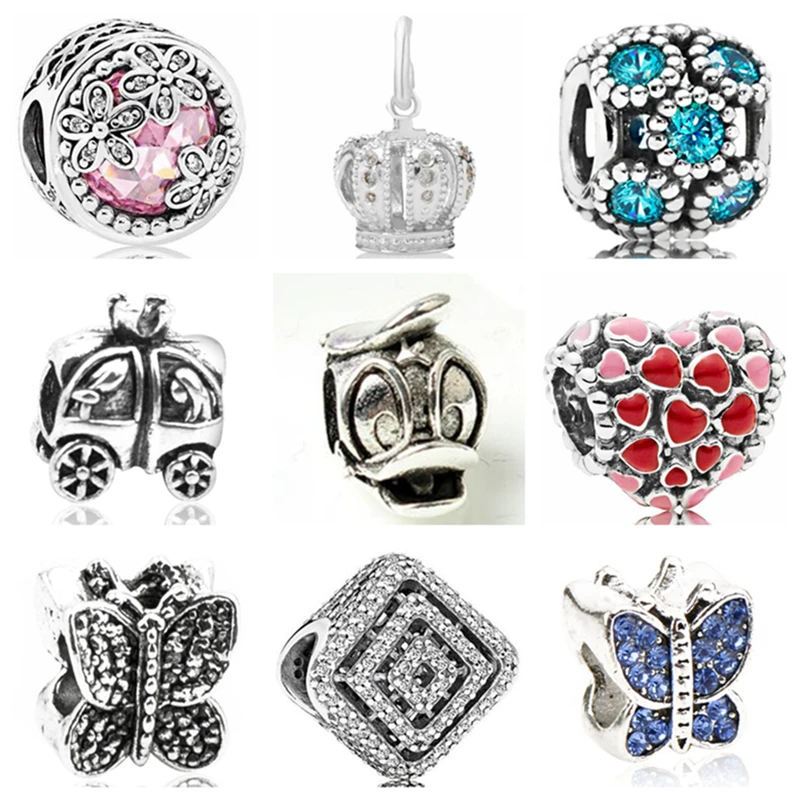 Btuamb Luxurious Star Flower Love Heart Crystal Mickey Cartoon Charm Beads Fit Pandora Bracelets & Bangles for Women DIY Making |