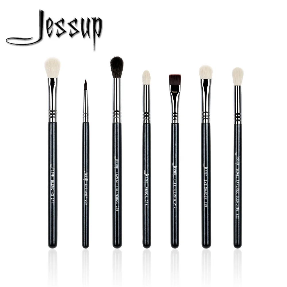 Набор кистей для макияжа Jessup набор из 7 черных/серебристых кисточек теней и
