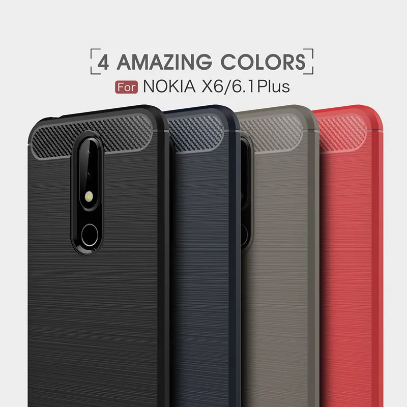 Carbon Fiber Case For Nokia 9 PureView Silicone Soft TPU Nokia9 Cover Black Cases 7.1 6.1 Plus X7 X6 | Мобильные телефоны и