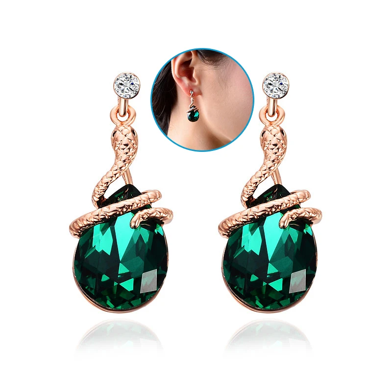 Женские серьги-капельки золотого цвета со змеей летние серьги с австрийскими