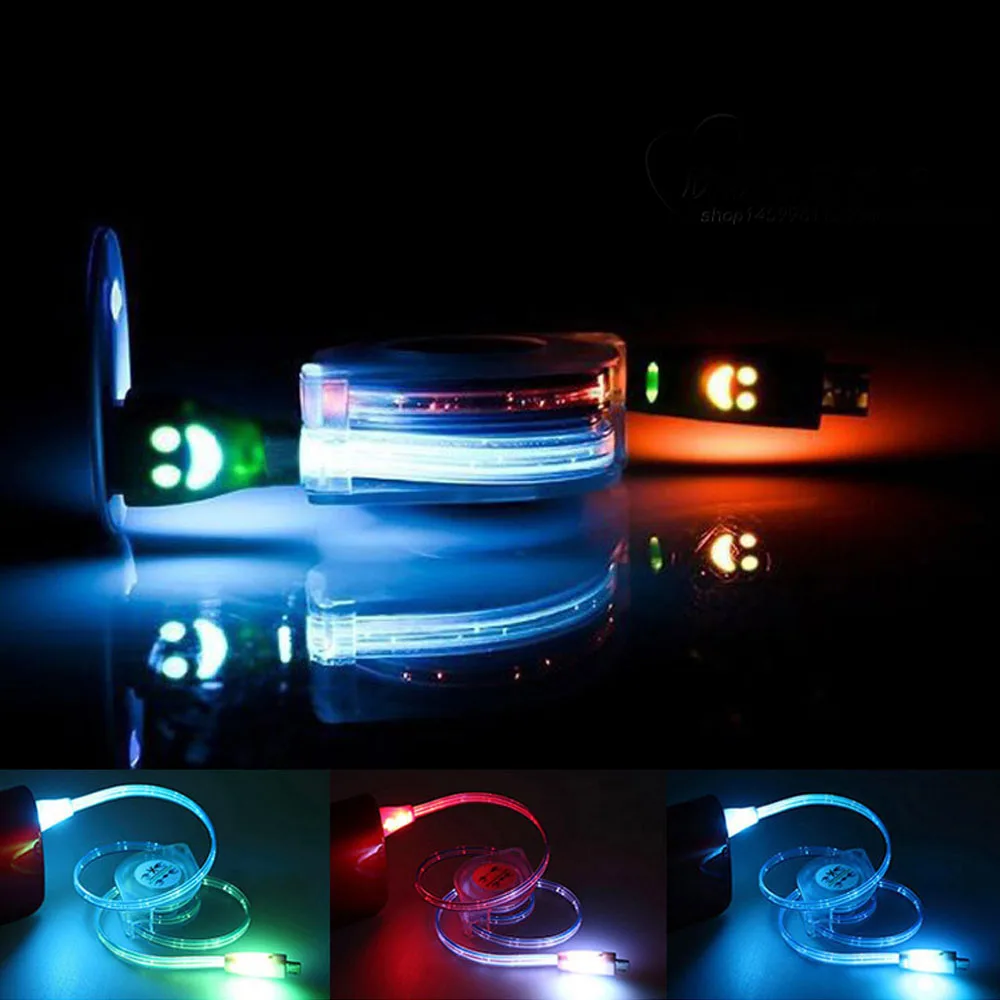 For ZTE 90cm Data Line LED Light Durable Micro Retractable Lenovo USB Cable Charger Sync Cord Sony Android phone | Мобильные