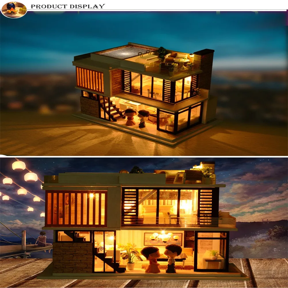 Рождественский подарок милый мультфильм 3D деревянные DIY Миниатюрные домики мебель светодиодный Дом головоломка украшения творческие подарки