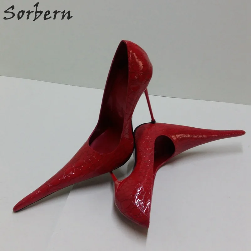 Sorbern/очень длинные женские туфли-лодочки с острым носком; красные туфли из змеиной кожи на высоком каблуке, без шнуровки, со стальным каблуком; размеры 32-52; обувь унисекс; Фетиш на заказ
