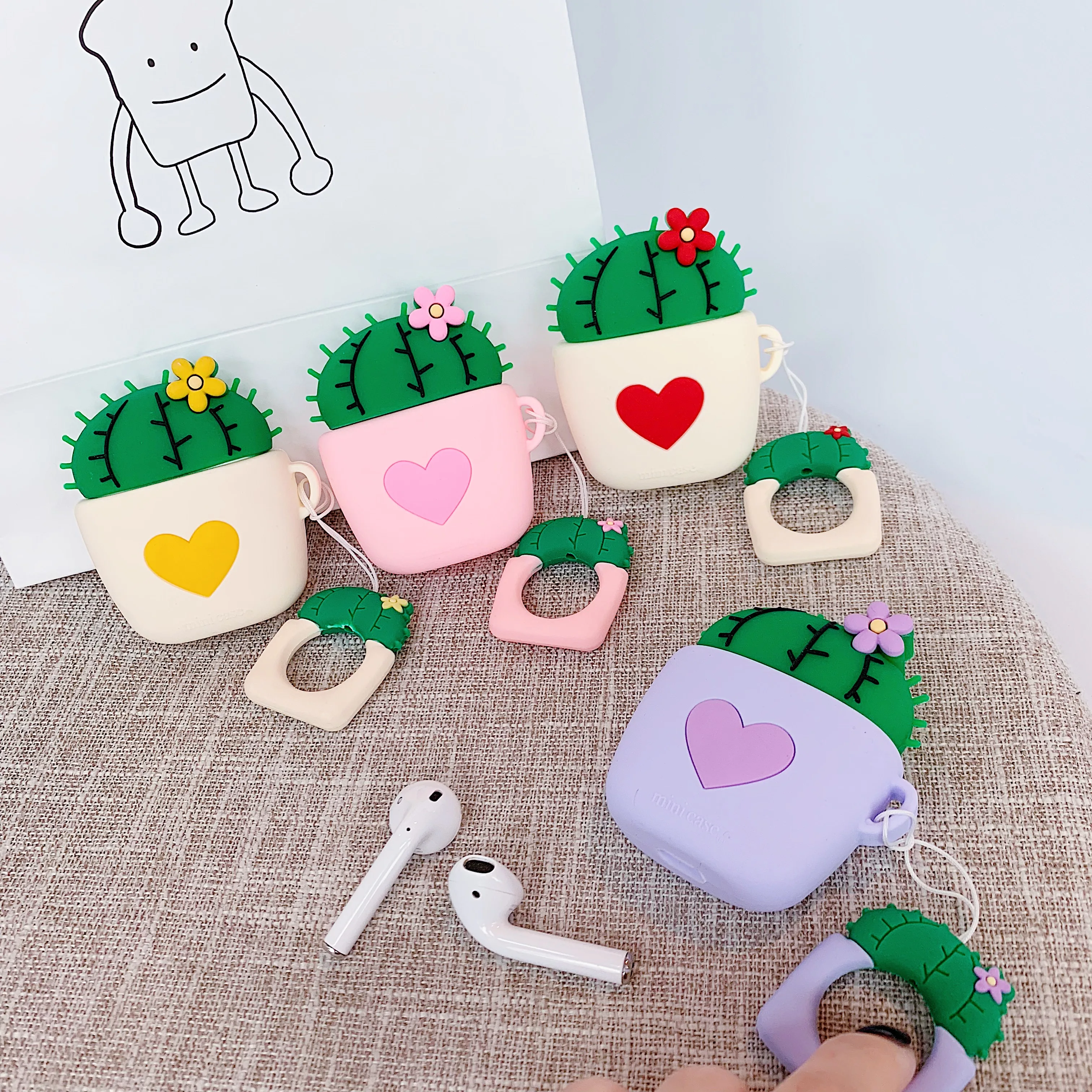 Чехол для AirPods с милым КАКТУСОМ и опунчивой грушей, чехол для наушников s для Apple Air pods 2, чехол для Earpods, кольцевой ремешок для наушников