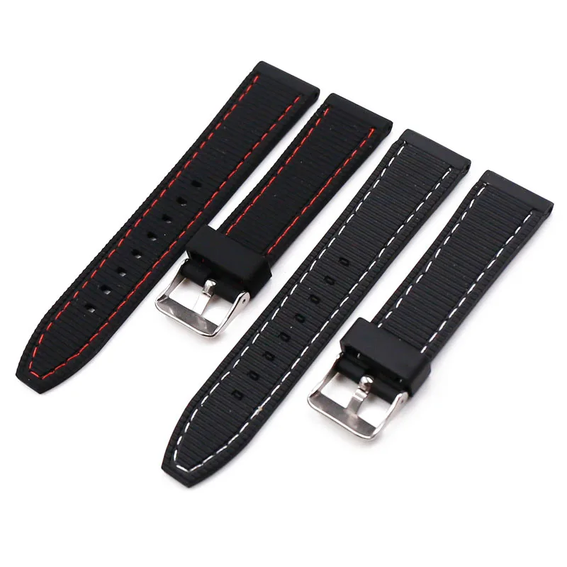 Men's silicone strap buckle 20mm22mm24mm watch accessories sports waterproof stitching rubber strap women watch men band